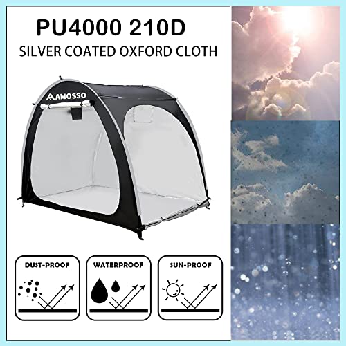 AMOSSO 4 or 5 Bike Shed Tent, Extra Thick 210D Silver Coated Oxford Waterproof & Sunproof, Double Side Opening Portable Storage Sheds Outdoor with Floor for Motorcycle, Bicycle, Garden Tools, Black