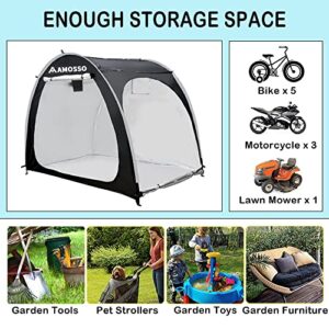 AMOSSO 4 or 5 Bike Shed Tent, Extra Thick 210D Silver Coated Oxford Waterproof & Sunproof, Double Side Opening Portable Storage Sheds Outdoor with Floor for Motorcycle, Bicycle, Garden Tools, Black