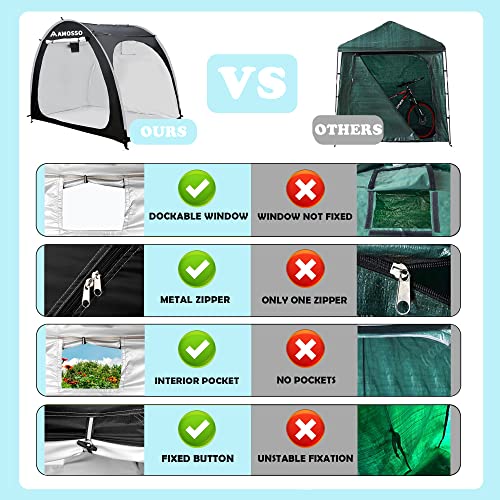 AMOSSO 4 or 5 Bike Shed Tent, Extra Thick 210D Silver Coated Oxford Waterproof & Sunproof, Double Side Opening Portable Storage Sheds Outdoor with Floor for Motorcycle, Bicycle, Garden Tools, Black