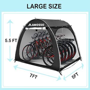 AMOSSO 4 or 5 Bike Shed Tent, Extra Thick 210D Silver Coated Oxford Waterproof & Sunproof, Double Side Opening Portable Storage Sheds Outdoor with Floor for Motorcycle, Bicycle, Garden Tools, Black