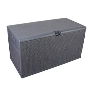 yufude 120 gallon patio stroage deck box waterproof plastic outdoor storage container for patio furniture cushions,pool toys,garden tools (grey)