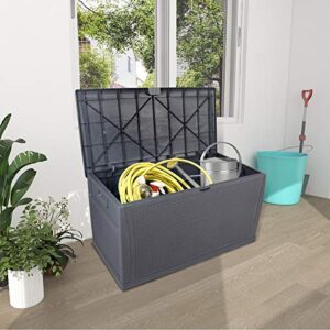 YUFUDE 120 Gallon Patio Stroage Deck Box Waterproof Plastic Outdoor Storage Container for Patio Furniture Cushions,Pool Toys,Garden Tools (Grey)