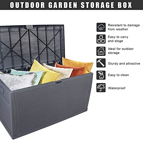 YUFUDE 120 Gallon Patio Stroage Deck Box Waterproof Plastic Outdoor Storage Container for Patio Furniture Cushions,Pool Toys,Garden Tools (Grey)