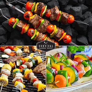 Survival Garden Seeds Kabob Skewer Vegetables Collection - Large Red Cherry Tomato, Black Beauty Zucchini, Straight Neck Summer Squash, & California Wonder Pepper Non GMO Heirloom Seeds to Plant