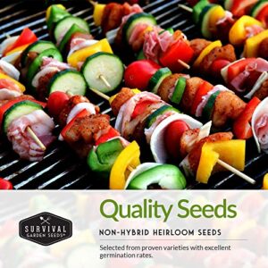 Survival Garden Seeds Kabob Skewer Vegetables Collection - Large Red Cherry Tomato, Black Beauty Zucchini, Straight Neck Summer Squash, & California Wonder Pepper Non GMO Heirloom Seeds to Plant