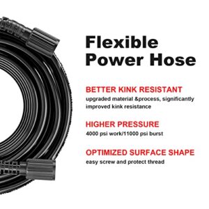 POHIR Pressue Washer Hose 100ft 1/4", 4000 PSI Kink Resistant Heavy Duty High Pressure Power Washing Replacement Hose with M22 Extension Adapter and 4pcs M22 14mm to 3/8 Quick Connect