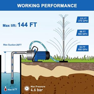 FLUENTPOWER 1 HP Portable Stainless Steel Sprinkler Booster Pump, Electric Shallow Well Pressure Pump for Home Garden Lawn Irrigation and Water Transfer, 13 ft Intake Hose with check valve included