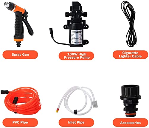 Portable Electric Pressure Washer Pump Intelligent High Pressure Powerful Washing Kit with 20Ft PVC Hose for Home Cleaning Car Garden Projects (100W 160PSI 12V)