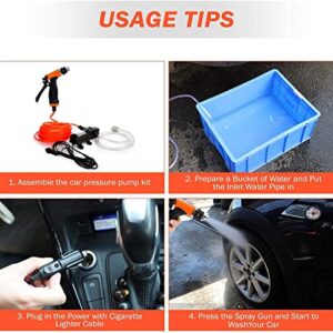 Portable Electric Pressure Washer Pump Intelligent High Pressure Powerful Washing Kit with 20Ft PVC Hose for Home Cleaning Car Garden Projects (100W 160PSI 12V)