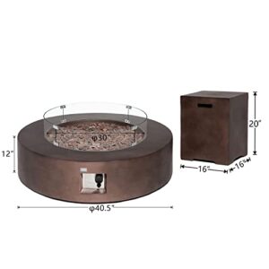 COSIEST 2-Piece Outdoor Propane Firepit Table Set w Tank Table, 40.5-inch Dark Fire Table 50,000 BTU w Bronze Round Base,Wind Guard and 16 inches Tank Side Table 20lb for Garden,Pool
