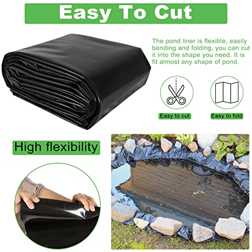 ACTREY 10 x 13 Feet 15.6 Mil HDPE Pond Liner Pond Skins for Fish Pond Liners for Waterfall, Pond and Fish Ponds and Water Gardens