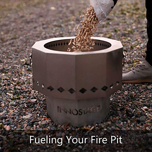 INNO STAGE Stainless Fire Pit with Portable Carrying Storage Bag, Patented Smoke-Free Firepit Bowl for Wood Pellet with Stand for Outdoor Campfire Flame or Bonfire BBQ on Patio Garden Backyard - M