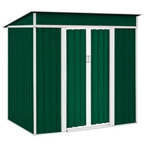 oakmont outdoor 4×6 ft storage shed walk-in garden tool house with double sliding doors, steel cabin yard lawn (green)