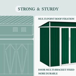 Oakmont Outdoor 4×6 FT Storage Shed Walk-in Garden Tool House with Double Sliding Doors, Steel Cabin Yard Lawn (Green)