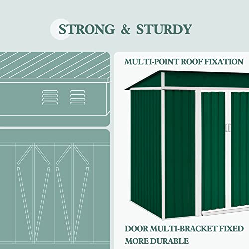 Oakmont Outdoor 4×6 FT Storage Shed Walk-in Garden Tool House with Double Sliding Doors, Steel Cabin Yard Lawn (Green)