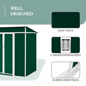 Oakmont Outdoor 4×6 FT Storage Shed Walk-in Garden Tool House with Double Sliding Doors, Steel Cabin Yard Lawn (Green)