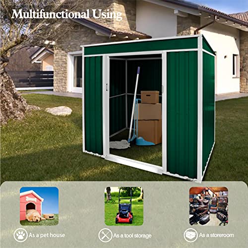 Oakmont Outdoor 4×6 FT Storage Shed Walk-in Garden Tool House with Double Sliding Doors, Steel Cabin Yard Lawn (Green)