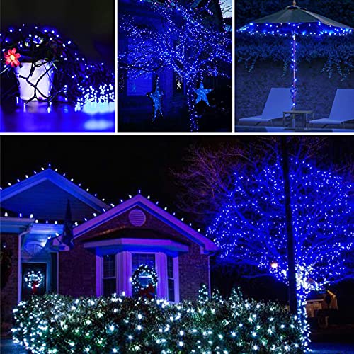 QITONG 2 Pack Solar String Lights Outdoor Waterproof, Each 33ft 100 LED Solar Christmas Lights Blue, 8 Modes Green Wire Solar Tree Lights for Xmas Party Garden