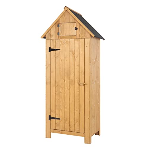 VINGLI Outdoor Wooden Storage Shed, Garden Shed Outside Tool Cabinet with Safety Latch, Patio Storage Organizer with Large Capacity for Garden Yard Lawn Equipment