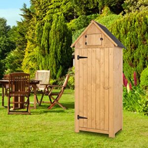 VINGLI Outdoor Wooden Storage Shed, Garden Shed Outside Tool Cabinet with Safety Latch, Patio Storage Organizer with Large Capacity for Garden Yard Lawn Equipment