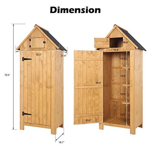 VINGLI Outdoor Wooden Storage Shed, Garden Shed Outside Tool Cabinet with Safety Latch, Patio Storage Organizer with Large Capacity for Garden Yard Lawn Equipment