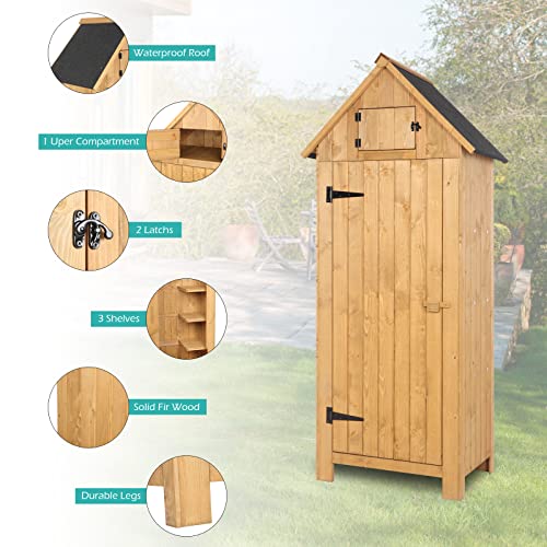 VINGLI Outdoor Wooden Storage Shed, Garden Shed Outside Tool Cabinet with Safety Latch, Patio Storage Organizer with Large Capacity for Garden Yard Lawn Equipment