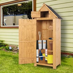 VINGLI Outdoor Wooden Storage Shed, Garden Shed Outside Tool Cabinet with Safety Latch, Patio Storage Organizer with Large Capacity for Garden Yard Lawn Equipment