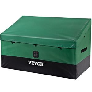 vevor outdoor storage box, 100 gallon waterproof pe tarpaulin deck box w/galvanized frame, all-weather protection & portable, for camping, garden, poolside, and yard, black & green