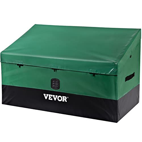 VEVOR Outdoor Storage Box, 100 Gallon Waterproof PE Tarpaulin Deck Box w/Galvanized Frame, All-Weather Protection & Portable, for Camping, Garden, Poolside, and Yard, Black & Green