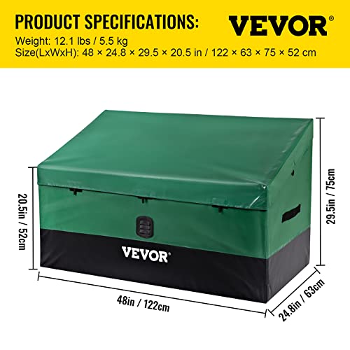 VEVOR Outdoor Storage Box, 100 Gallon Waterproof PE Tarpaulin Deck Box w/Galvanized Frame, All-Weather Protection & Portable, for Camping, Garden, Poolside, and Yard, Black & Green