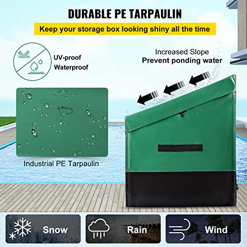 VEVOR Outdoor Storage Box, 100 Gallon Waterproof PE Tarpaulin Deck Box w/Galvanized Frame, All-Weather Protection & Portable, for Camping, Garden, Poolside, and Yard, Black & Green