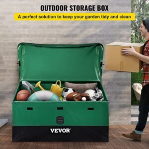 VEVOR Outdoor Storage Box, 100 Gallon Waterproof PE Tarpaulin Deck Box w/Galvanized Frame, All-Weather Protection & Portable, for Camping, Garden, Poolside, and Yard, Black & Green