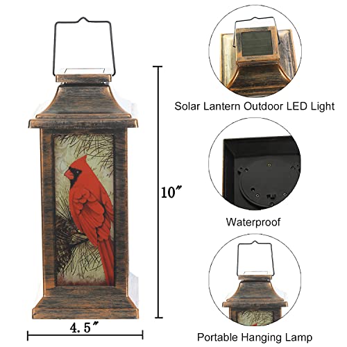 Outdoor Solar Lantern Hanging Solar Lantern Waterproof Lamp Outdoor Garden Decorative,Red Bird,10" H