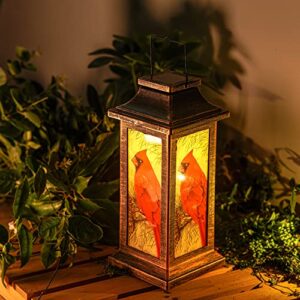 Outdoor Solar Lantern Hanging Solar Lantern Waterproof Lamp Outdoor Garden Decorative,Red Bird,10" H