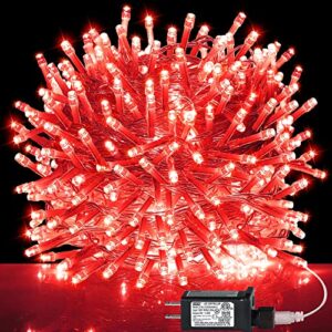 kemooie 500 led red valentines day lights, 164ft 8 twinkle modes and memory function plug in waterproof tree lights for garden tree outdoor indoor valentines decorations (red)