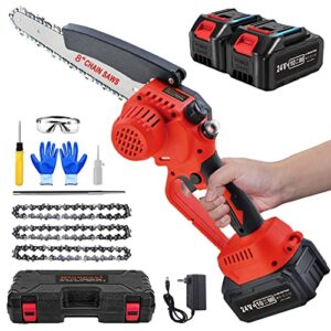 mini chainsaw 8 inch, cordless mini chainsaw battery powered with 24v 3.0ah batteries and 3 chains, brushless motor, with automatic chain lubrication