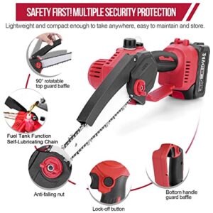 Mini Chainsaw 8 Inch, Cordless Mini Chainsaw Battery Powered with 24V 3.0Ah Batteries and 3 Chains, Brushless Motor, with Automatic Chain Lubrication