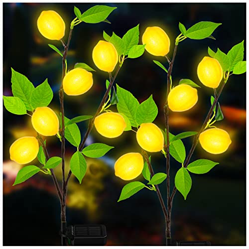 TONULAX Solar Garden Lights - Solar Lemon Tree Lights with Larger Solar Capacity, Solar Decorative Lights Outdoor for Pathway, Patio, Front Yard Decoration, Super Realistic Lemon(2 Pack)