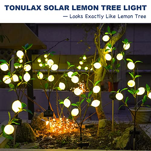 TONULAX Solar Garden Lights - Solar Lemon Tree Lights with Larger Solar Capacity, Solar Decorative Lights Outdoor for Pathway, Patio, Front Yard Decoration, Super Realistic Lemon(2 Pack)