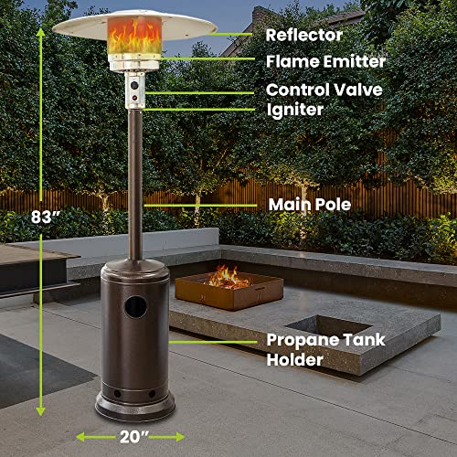 Plant Support Propane Outdoor Heater 48000BTU, Outdoor Patio Heater with Overheat Protection, with Wheels for Restaurants, Garden and Commercial Use (PPH-BRN)