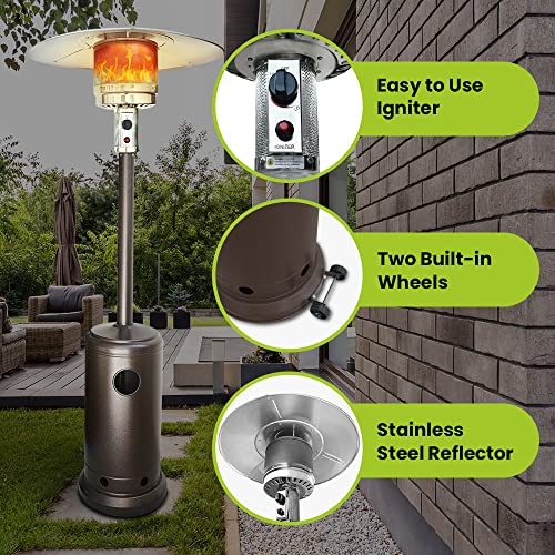 Plant Support Propane Outdoor Heater 48000BTU, Outdoor Patio Heater with Overheat Protection, with Wheels for Restaurants, Garden and Commercial Use (PPH-BRN)