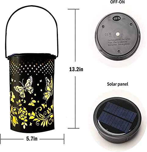 Vcdsoy Solar Outdoor Hanging Decorations Lanterns- Waterproof Hollowed Retro Metal Garden Balcony Decor Lantern-Solar Lantern Lights with Handle,Gifts for Patio Yard Garden Pathway Landscape