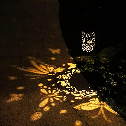 Vcdsoy Solar Outdoor Hanging Decorations Lanterns- Waterproof Hollowed Retro Metal Garden Balcony Decor Lantern-Solar Lantern Lights with Handle,Gifts for Patio Yard Garden Pathway Landscape