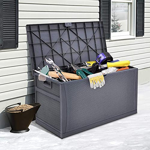 Incbruce Outdoor Storage Box 120 Gallon Patio Deck Box with Handles, Patio Storage Waterproof Deck Boxes Garden Resin Deck Storage Container Lockable Storage Box (Grey)