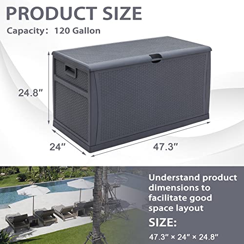 Incbruce Outdoor Storage Box 120 Gallon Patio Deck Box with Handles, Patio Storage Waterproof Deck Boxes Garden Resin Deck Storage Container Lockable Storage Box (Grey)