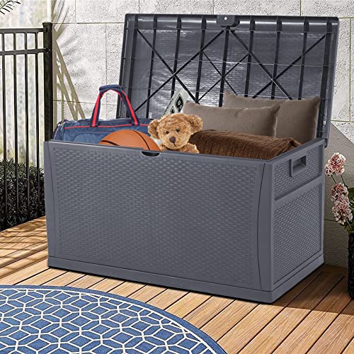 Incbruce Outdoor Storage Box 120 Gallon Patio Deck Box with Handles, Patio Storage Waterproof Deck Boxes Garden Resin Deck Storage Container Lockable Storage Box (Grey)