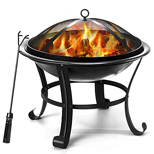 Wilrex Outdoor Fire Pits, 22'' Portable Bonfire FirePits for Outside Wood Burning with Spark Screen and Fireplace Poker for Backyard Garden Patio Bonfire Heating, Camping and BBQ, Black