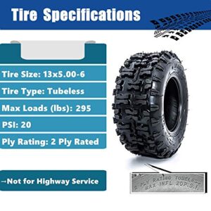 UCUT 13x5.00-6 Turf Tires for Lawn and Garden Mower, 13x5x6” Lawnmower Tires ,2PR,Tubeless,295LBS Capacity,(2 PCS)