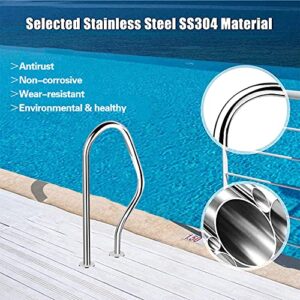 BTZHY Pool Handrails 3-Bends Easy Mount Hand Rail, 304 Stainless Steel Swimming Pool Handrail for Inground Pools Entrances and Garden Backyard Pools