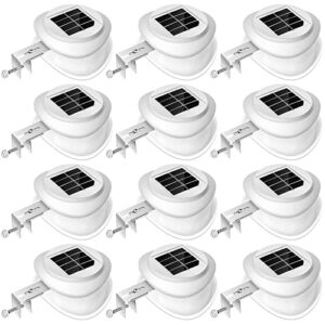 12 pieces solar gutter solar lights outdoor 9 led waterproof gutter solar lighting deck fence sun power lamps white light for garden backyard pathway roof yard utility patio wall (white)